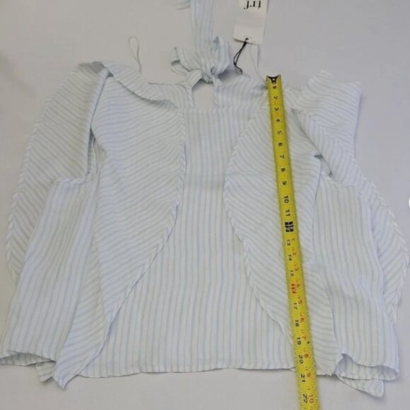 Zara TRF Junior Women's Size M Bust 34 Light Blue & White Stripes With Ruffles - Picture 8 of 9